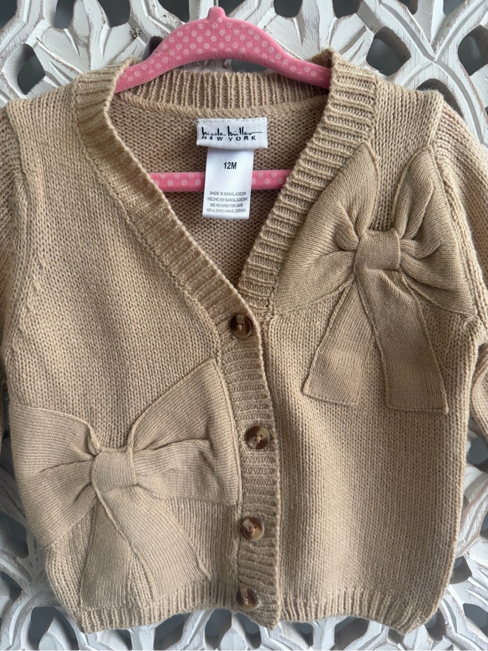 Nicole Miller Sweater Cardigan with Bow Appliqués, 12M - Picture 2 of 5